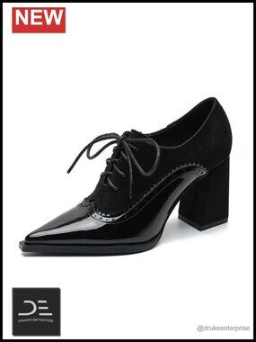 Women's Chunky Heels Pumps Shoes Faux Leather & Suede Oxford Lace-Up Block Heel